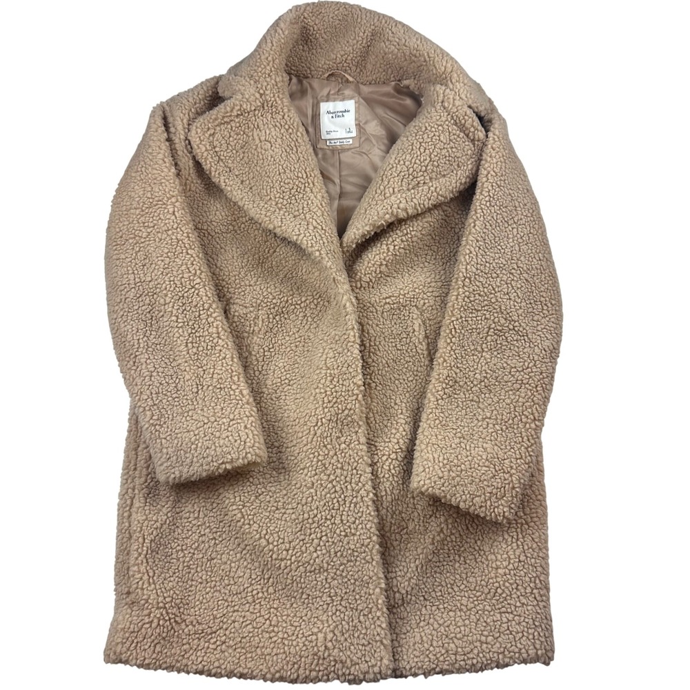 Abercrombie & Fitch Teddy Coat Womens S Tan Faux Fur Snap